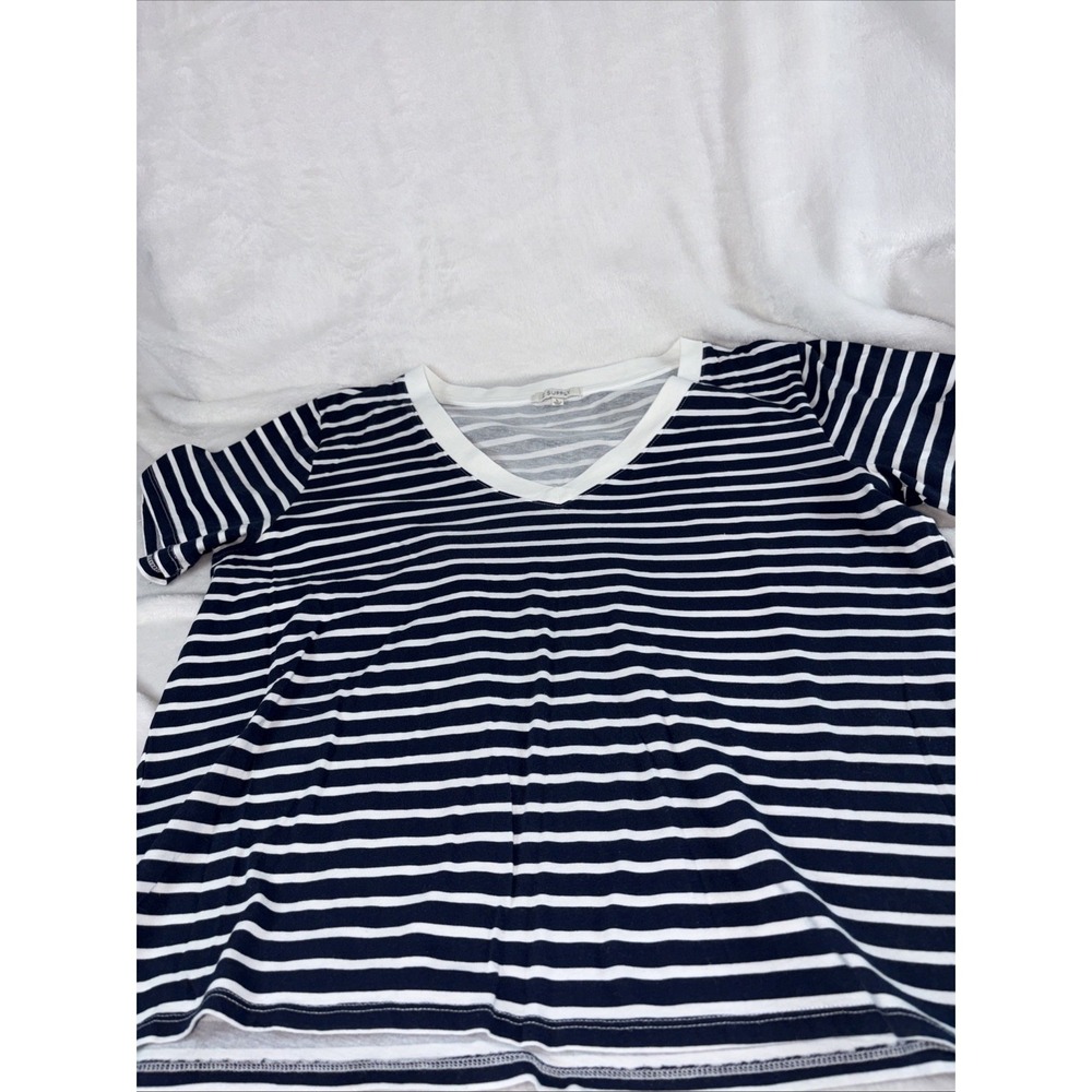 Z Supply Top Women Large Navy Blue White Stripe Nautical Coastal Chic Casual EUC